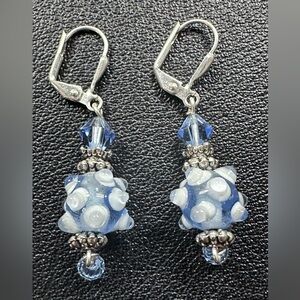 Blue and White Glass Lamp Work Earrings